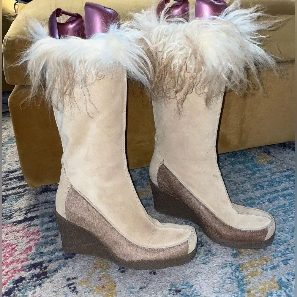 Calvin Klein Ranger Suede Boots Mongolian Fur Rubber Wedge Sole Winter 7.5